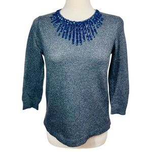 J. Crew Jeweled Starburst Pullover Charcoal Gray Rabbit Hair Wool Sweater XS
